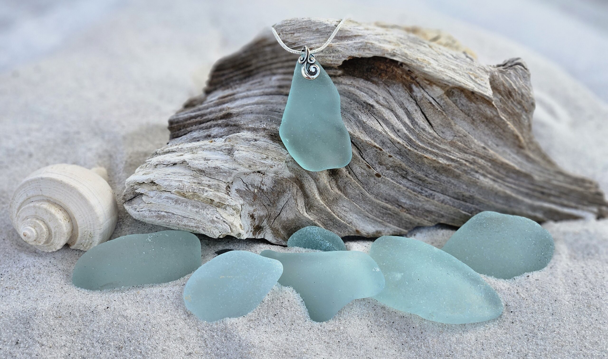 Large Blue-Green Pure Sea Glass Pendant - Image 2