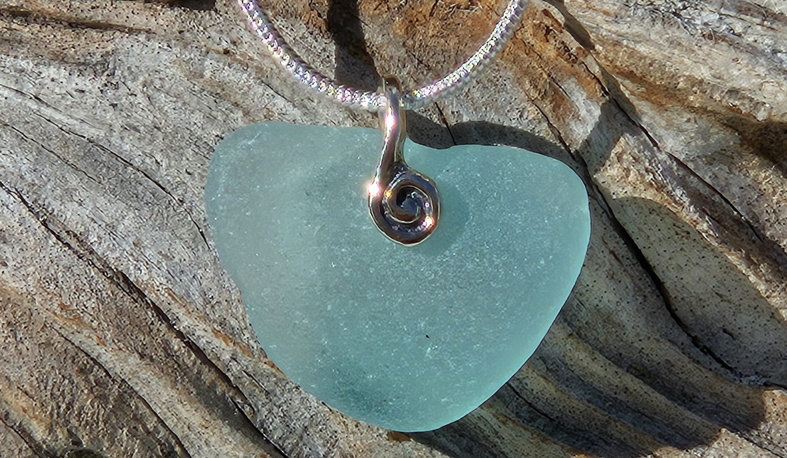 Beautiful Blue "Heart" Sea Glass Pendant