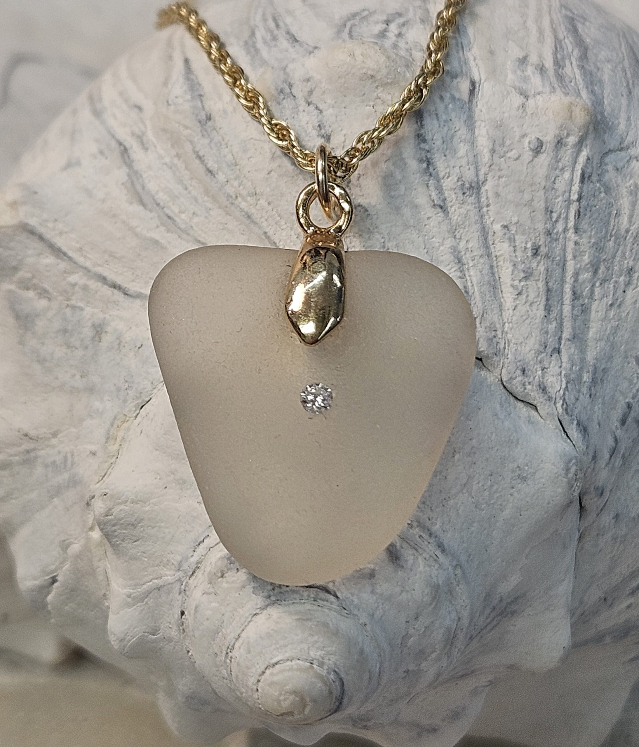Diamond Studded Sea Glass Pendant on Gold Filled Bail - Image 3