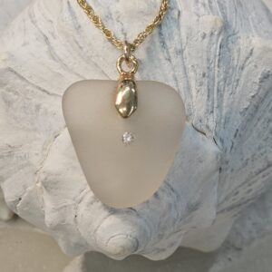Diamond Studded Sea Glass Pendant on Gold Filled Bail