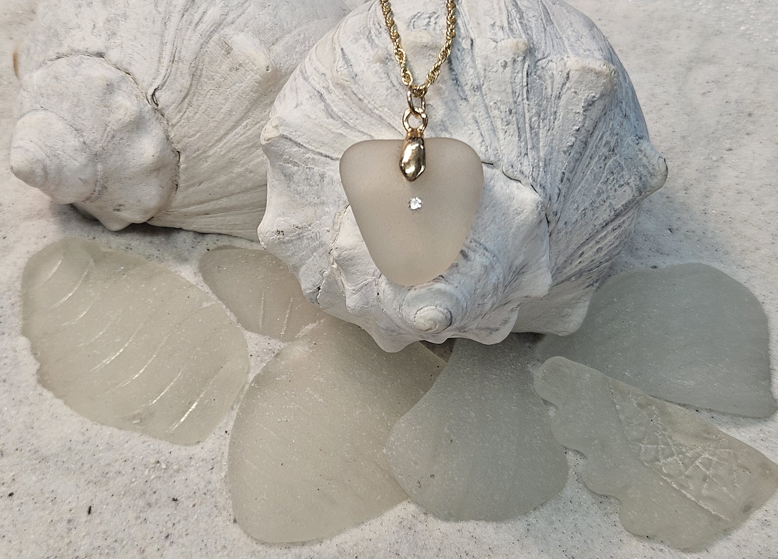 Diamond Studded Sea Glass Pendant on Gold Filled Bail - Image 2