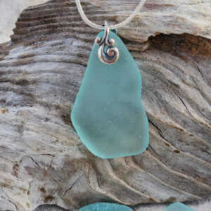 Large Blue-Green Pure Sea Glass Pendant