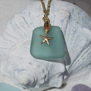 Rare Color! - Teal Sea Glass Pendant on Gold-Filled Bail