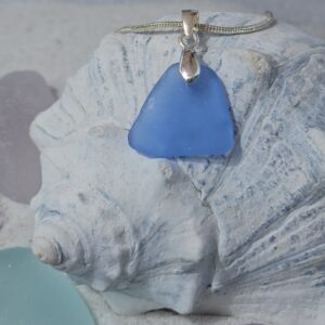 Rare Color - Cornflower Blue Sea Glass Pendant