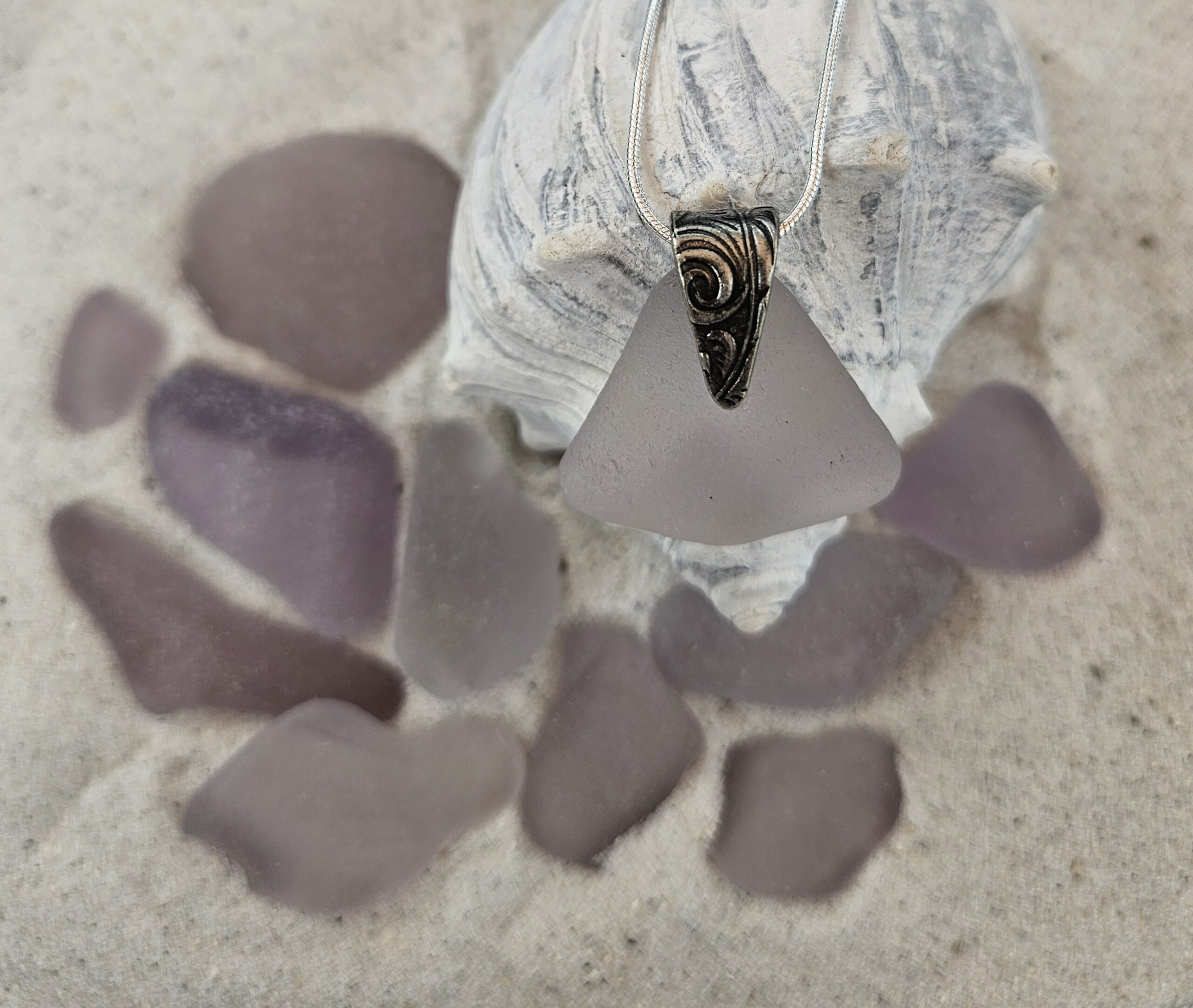 Lavender Triangular Sea Glass Pendant - Image 2