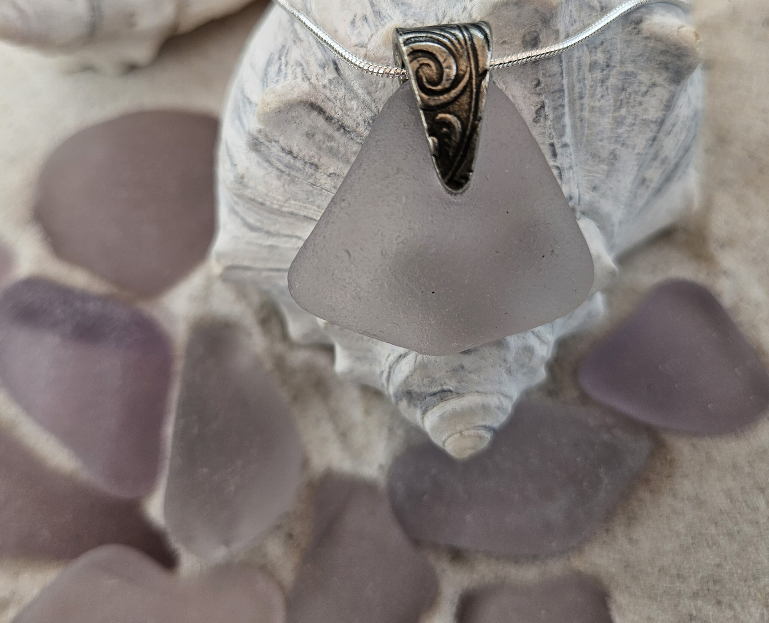 Lavender Triangular Sea Glass Pendant