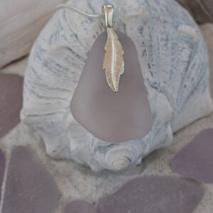 Lovely Lavender Sea Glass Pendant with Silver Feather Bail