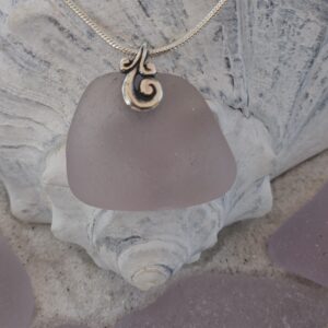 Lavender Sea Glass Pendant with Silver Swirl Bail