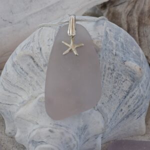Beautiful Lavender Sea Glass Pendant with Silver Starfish