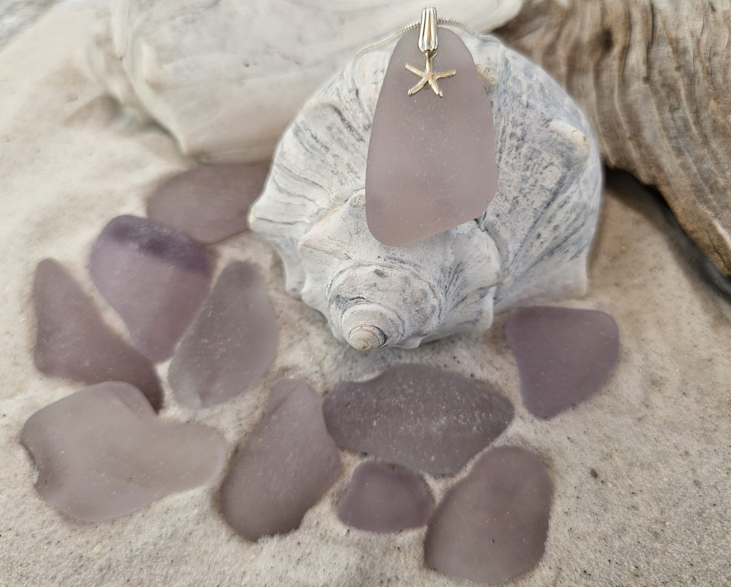 Beautiful Lavender Sea Glass Pendant with Silver Starfish - Image 2
