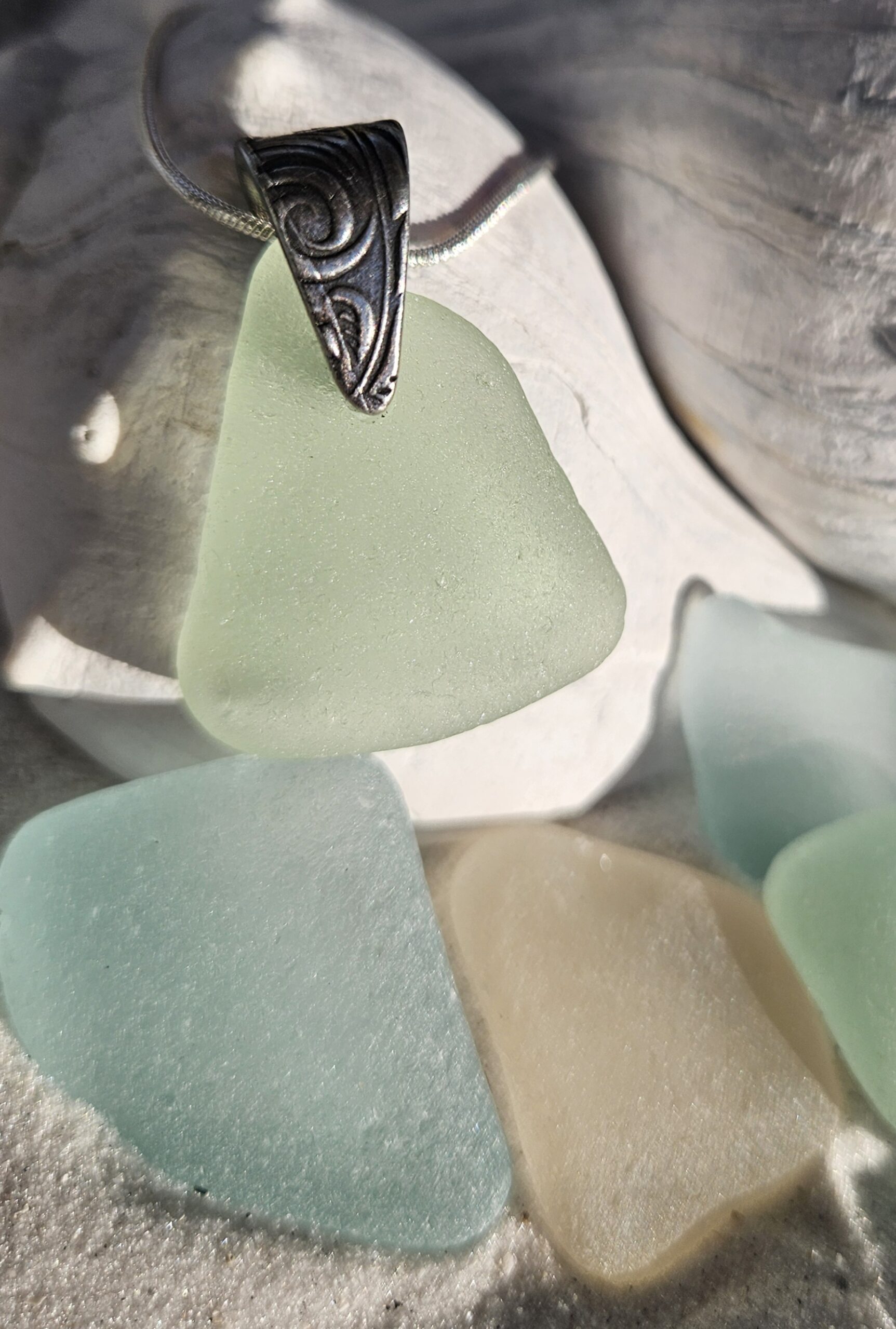 Soft Green Sea Glass Pendant - Image 2