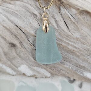 Fabulous Deep Green-Blue Bottle Piece of Natural Sea Glass with Bubble