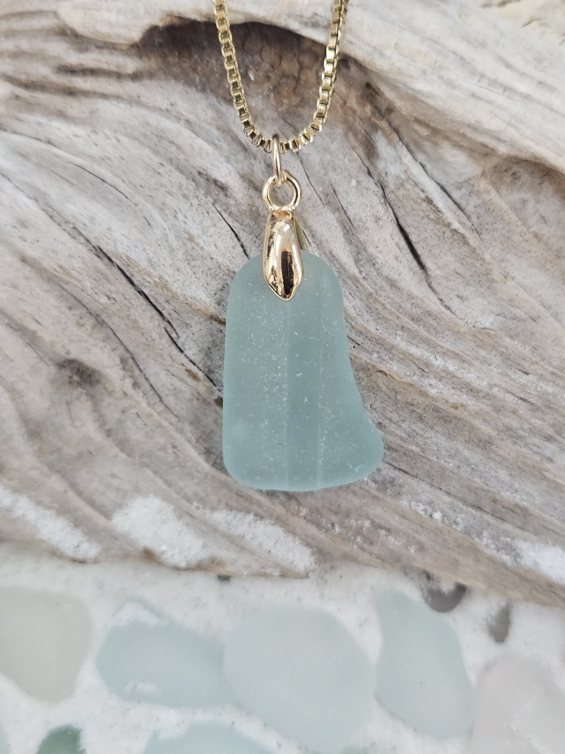 Fabulous Deep Green-Blue Bottle Piece of Natural Sea Glass with Bubble