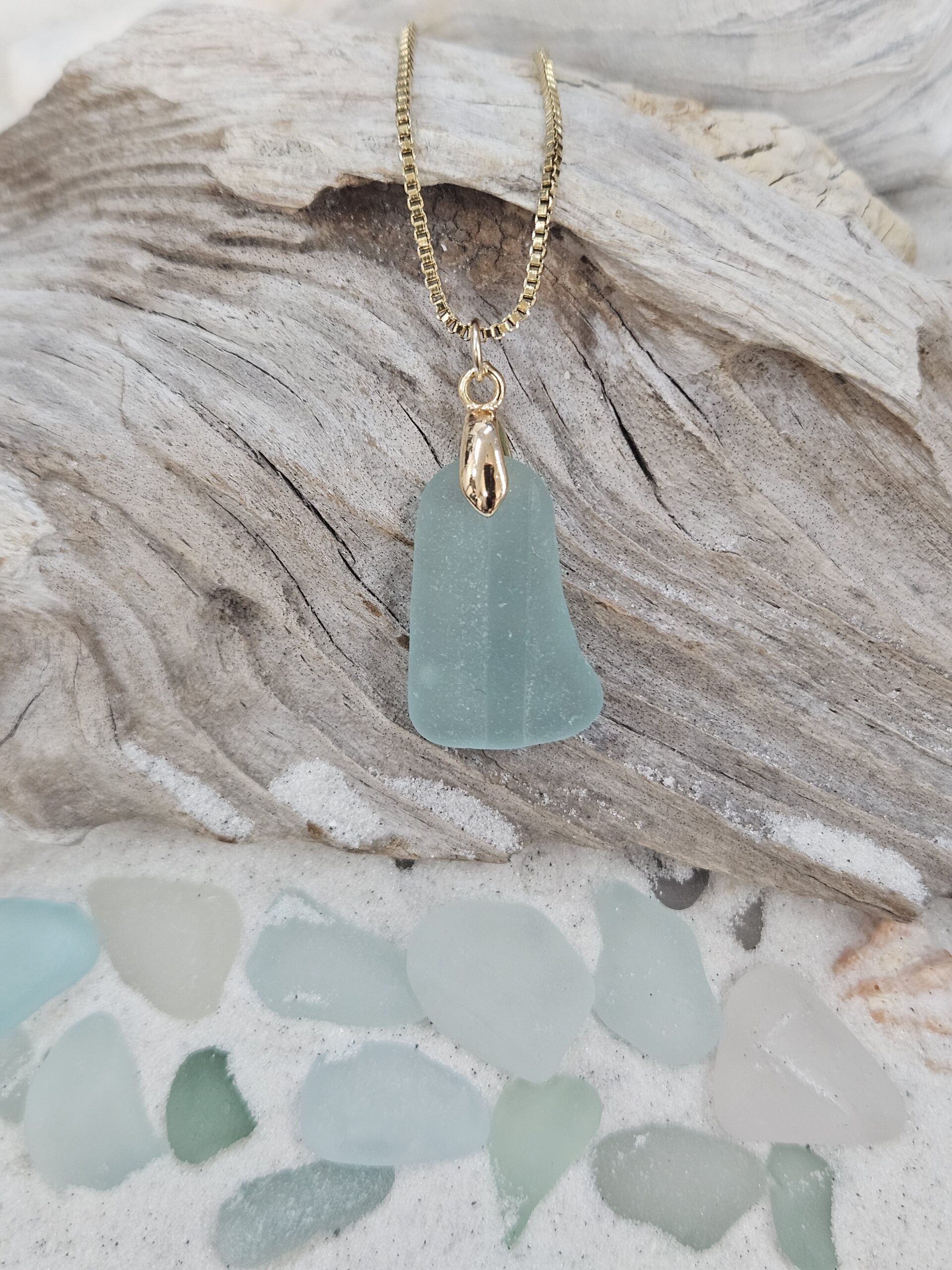 Fabulous Deep Green-Blue Bottle Piece of Natural Sea Glass with Bubble - Image 3